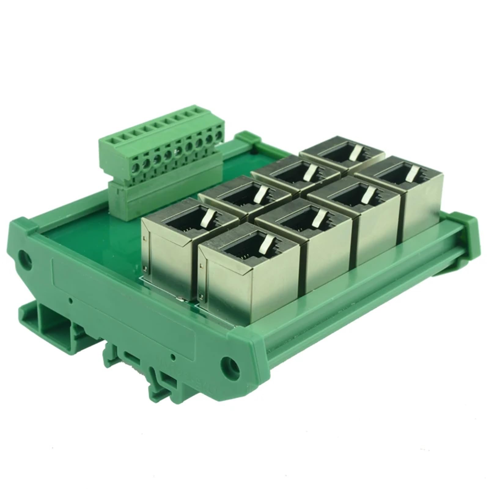 1 x moduł do montażu na szynie DIN RJ45, 8-drożna płyta przyłączeniowa ze złączem RJ45 8P8C, blok zacisków, złącze. (With Carrier)