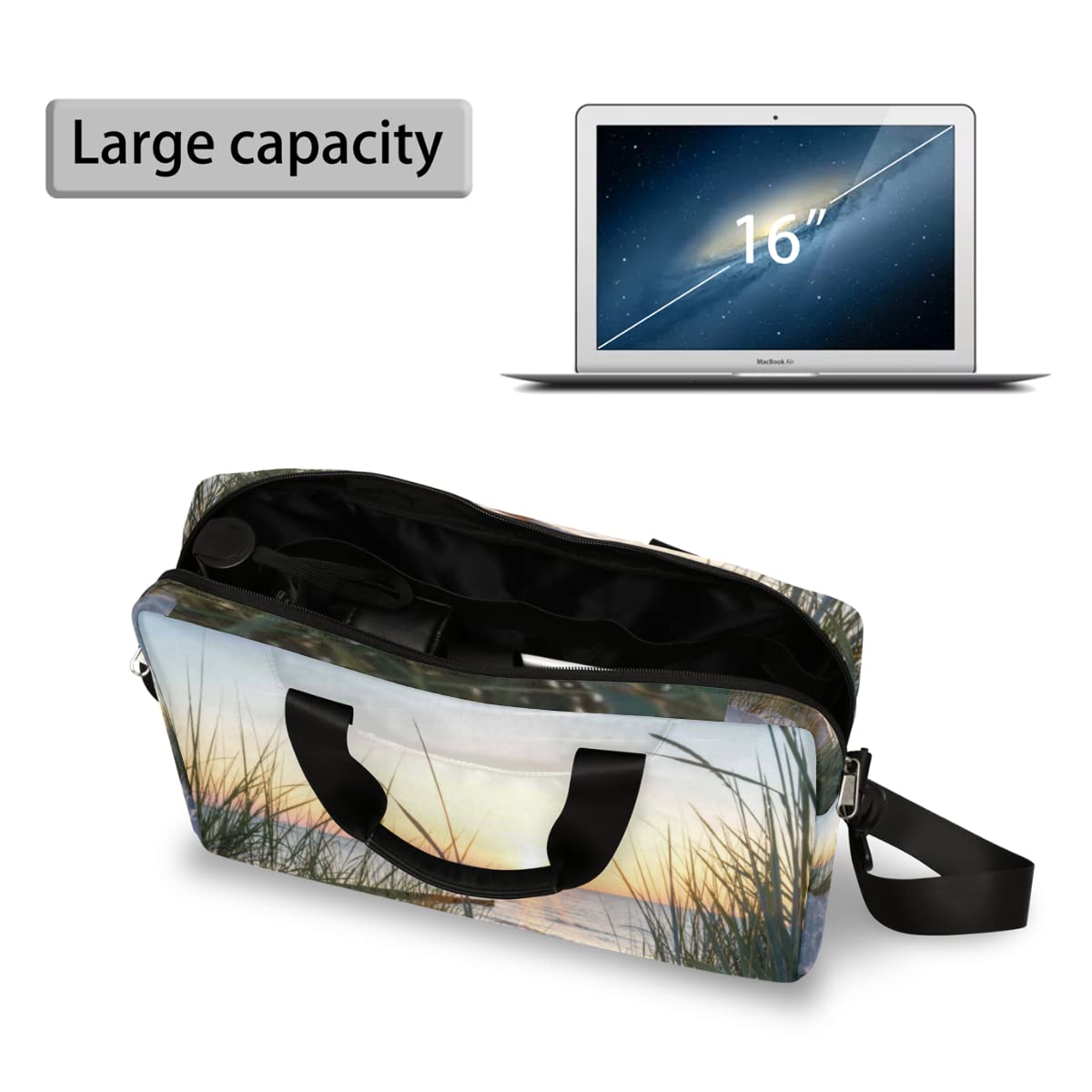 Custodia per laptop da spiaggia per 13-16 pollici Estati tramonto mare spiaggia laptop borsa a tracolla valigetta messenger borsa da trasporto