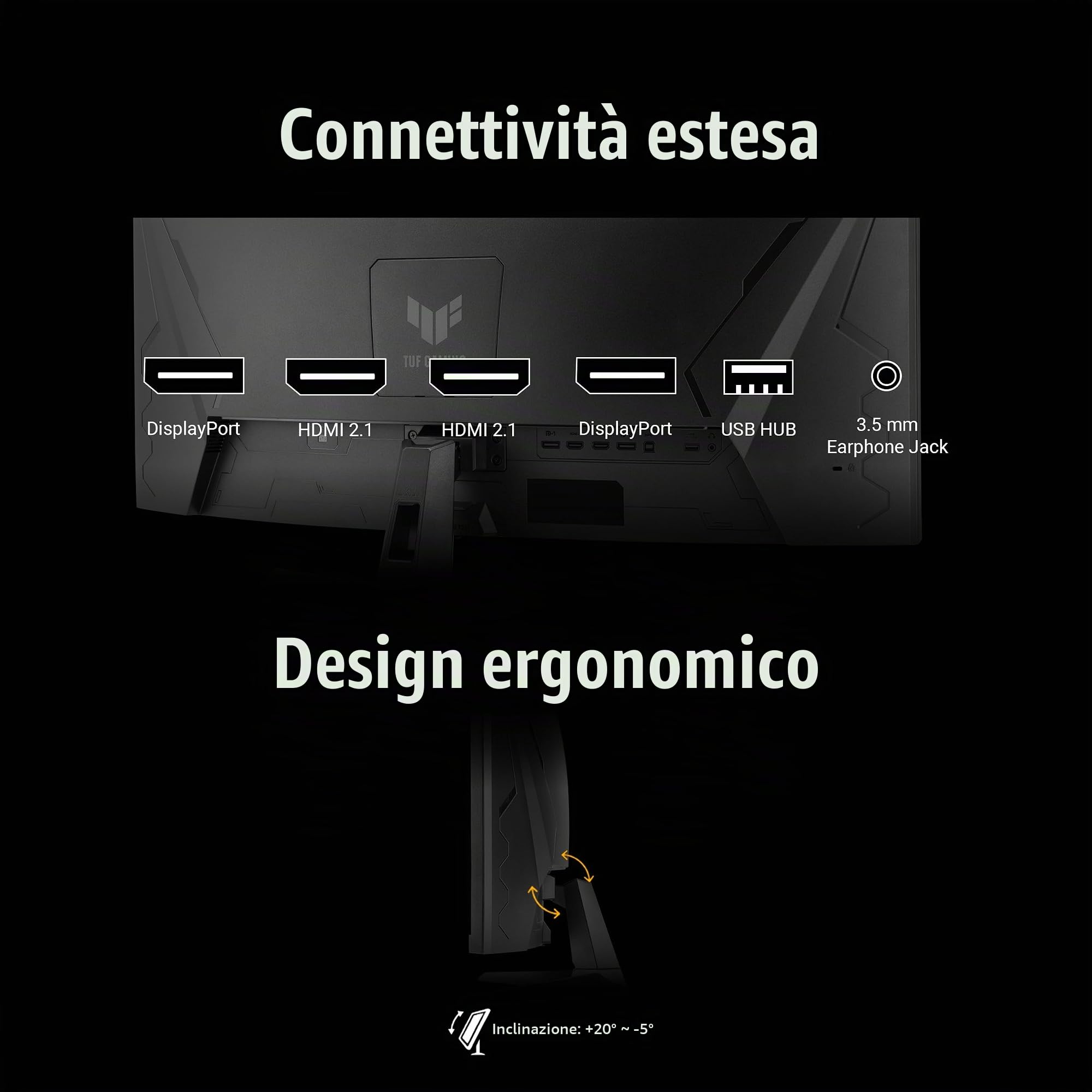 ASUS TUF GAMING VG34WQ5A, Monitor Gaming Curvo Serie 5 da 34" WQHD, Nero | Fast VA (3440x1440), 0,5ms (GTG), Doppia Modalità (WQHD 200Hz or HD 400Hz), ELMB SYNC, DisplayWidget Center, Gaming AI