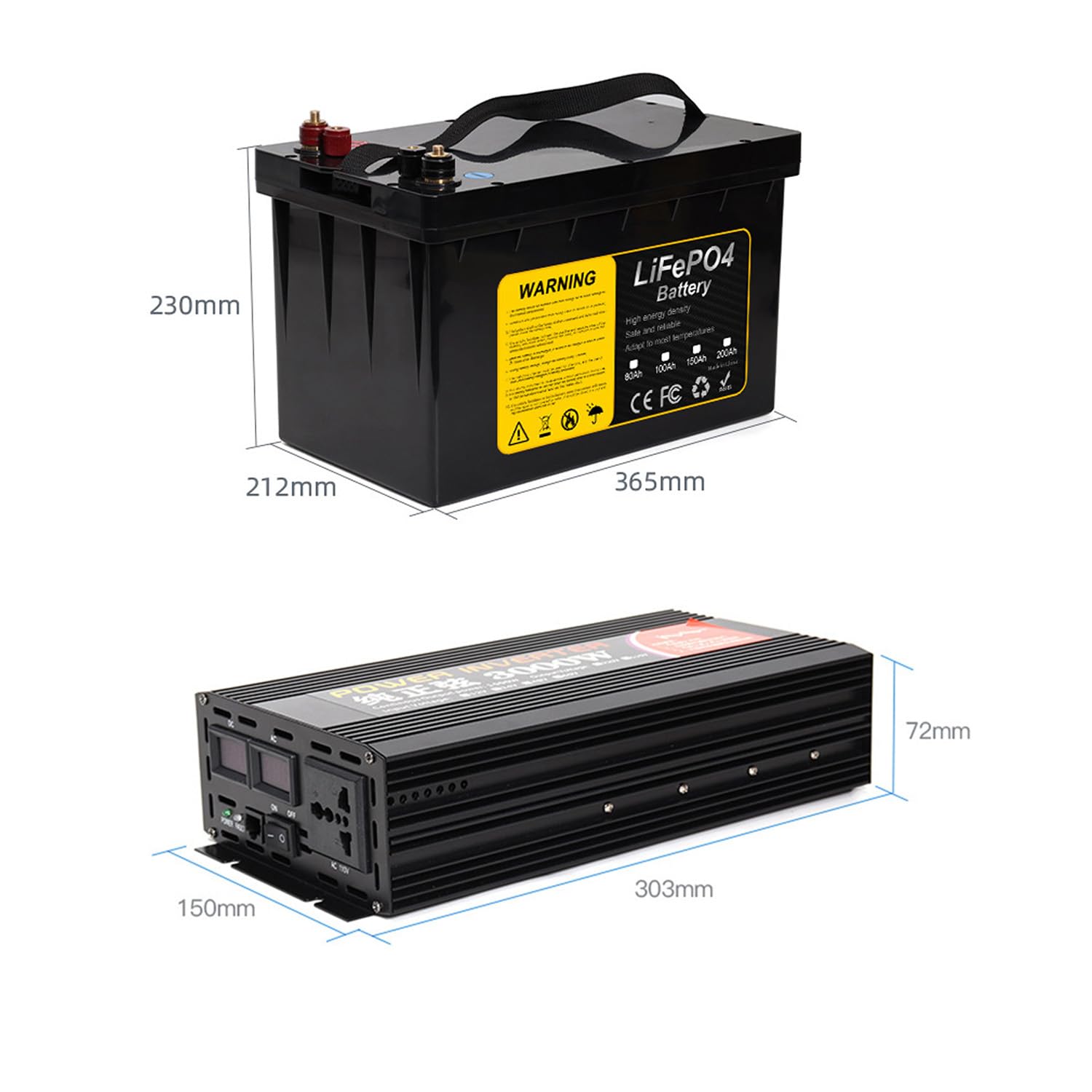 Batteria 12 Volt LiFePO4 12V 80Ah 100Ah 150Ah 200Ah Batteria Litio Alimentazione Emergenza con Inverter 1000W 3000W 4000W unità Generazione di energia Portatile,12v100ahwith3000w