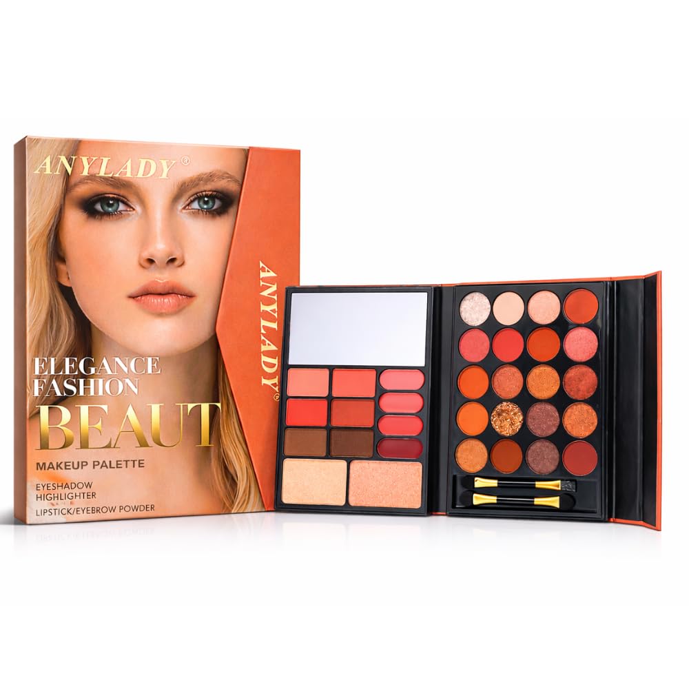 All In One Makeup Book Kit Palette | 20 Eyeshadow, 2 Highlighter, 4 Blusher, 4 Lip Shades with Brush & Mirror. (Mini Book Light Pink)-image-21