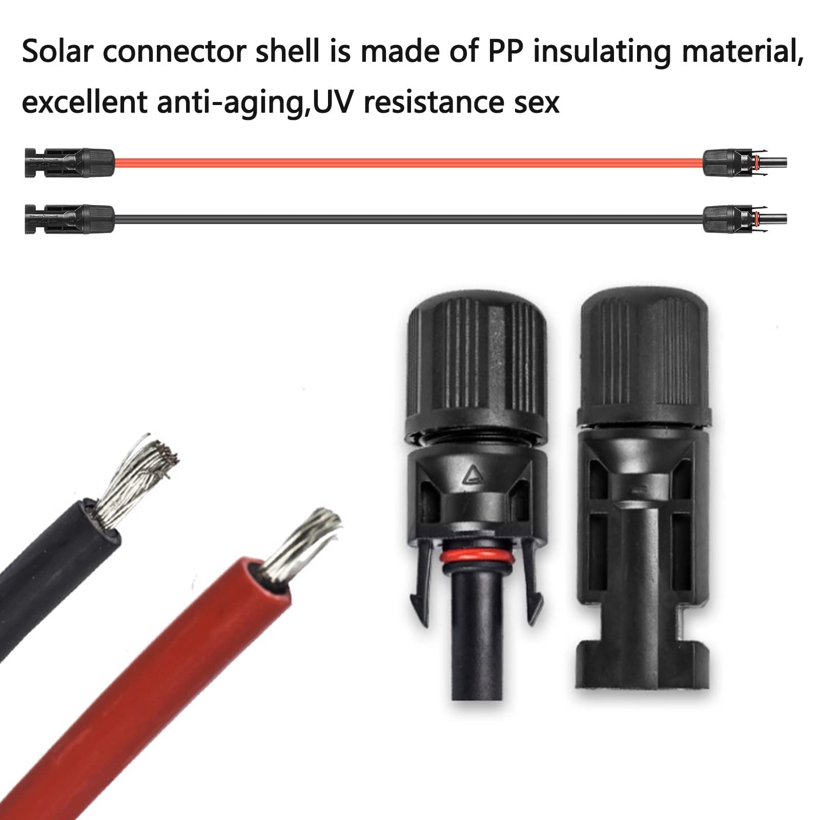 Kabel solarny przedłużacz 2 m, 12 AWG/4 mm², przedłużacz solarny, 1500 V, fotowoltaiczny kabel solarny IP67, wodoszczelny czarny/czerwony (14 AWG -10 m)