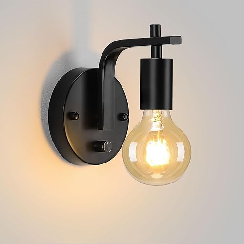 Miniatura 8 de Juego de Dos Lámparas de Pared Vintage con Cadena de Tirar, con Interruptor, Lámpara de Pared Negra E26 Industrial, Iluminación Retro de Pared