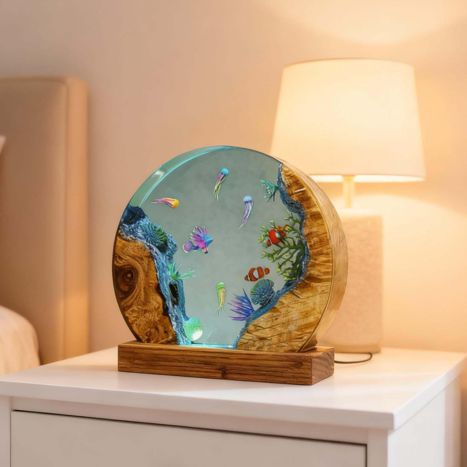 Epoxidharz-Lampe, handgefertigtes LED-Ozean-Taucher-Nachtlicht, Nachttischlampe für Bürodekoration, Schlafzimmer-Dekor