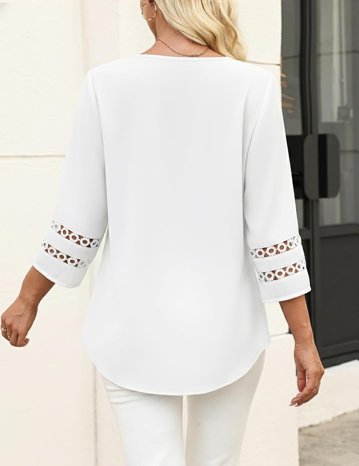 CiCiBird 3/4 Length Sleeve Womens Tops Dressy Casual Business Blouses Summer Pleated Front Shirts - Image 2