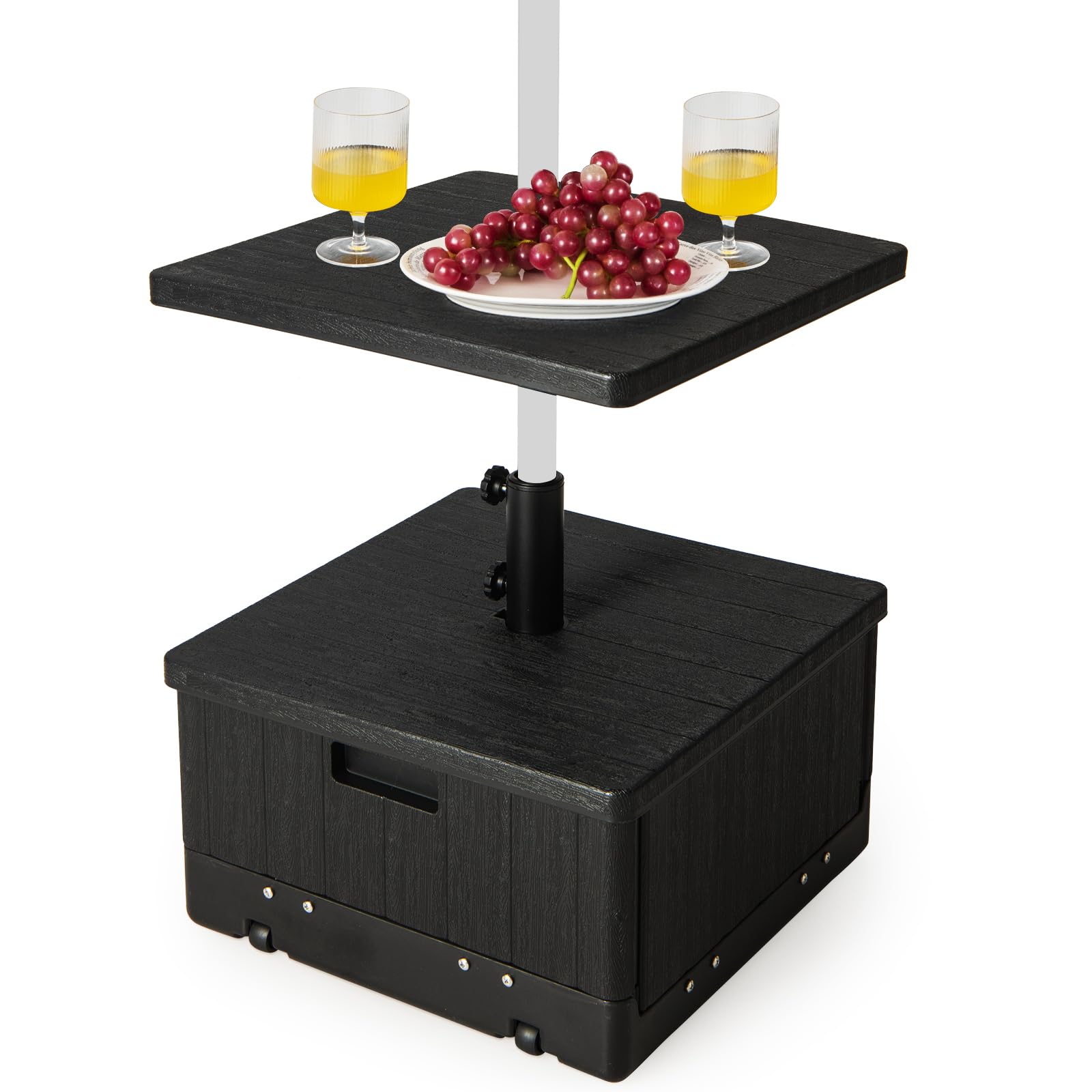 COSTWAY Base Sombrilla con Ruedas, Bandeja De Mesa, Soporte Sombrilla Terraza Exterior Apto para Postes de 38mm 48 mm, 3 en 1 Pie Sombrilla Rellenable de Agua 45L, Arena 67kg, Jardin Patio