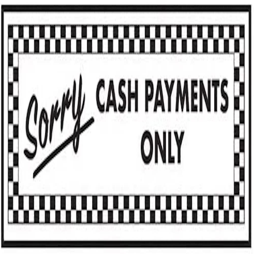 Vsafety White V Safety Sorry Cash Payments Only Sign - 200Mm X 80Mm - Self Adhesive