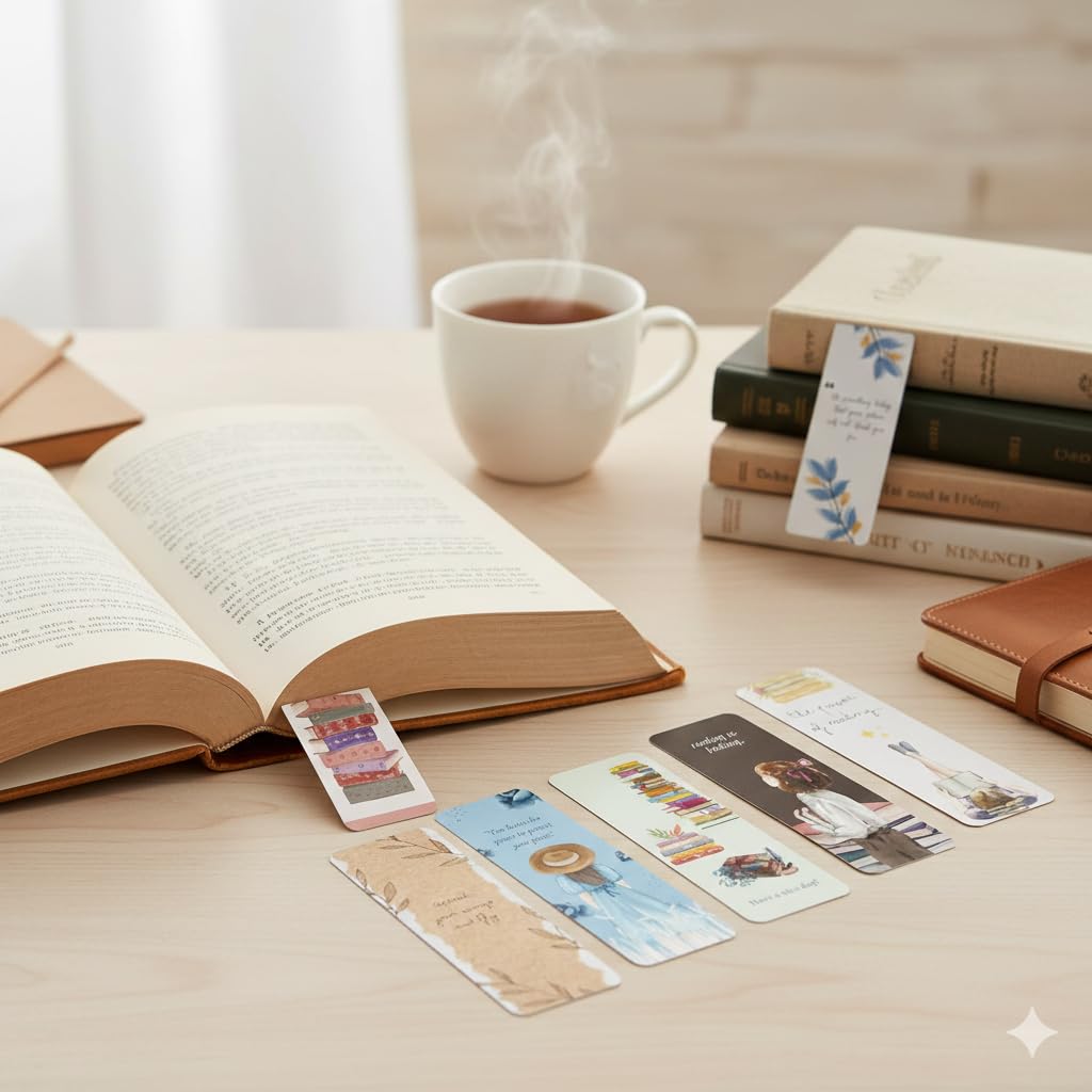 CJ'S Book Marks | Bookmarks for Books Aesthetic | Set of 10 (7 x 2 INCHES) with Free Sticker | Book Marks Aesthetic | Paper Bookmark | Gift for Him/Her, Designer's Multi-Color 1