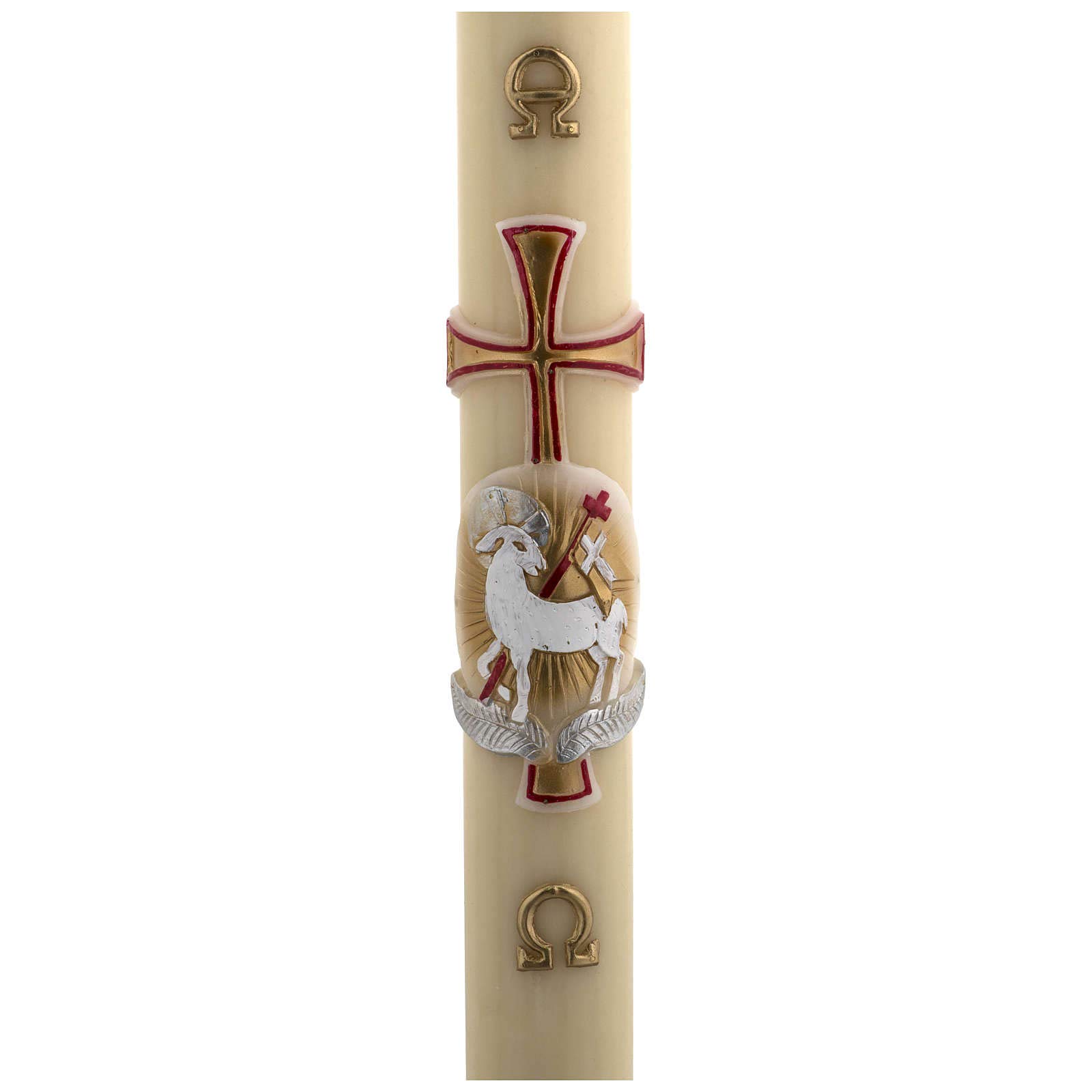 Holyart Bougies, cierges, chandelles: Cierge Pascal cire d'abeille agneau or et rouge croix 8x120 cm