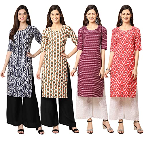 Image of Pinkmint Women's Crepe Digital Print Straight Kurta [Pack of 4] (CCV-334-338-339-335)