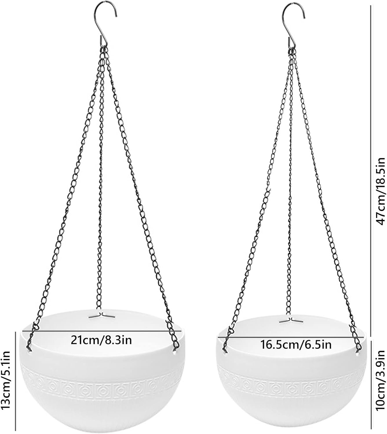 2 Pack Hanging Planter Indoor Outdoor, 8.3 + 6.5 Inch Boho Plant Pot with Drainage, White Flower Pot for Succulent Herb, Home Decor : Patio, Lawn & Garden