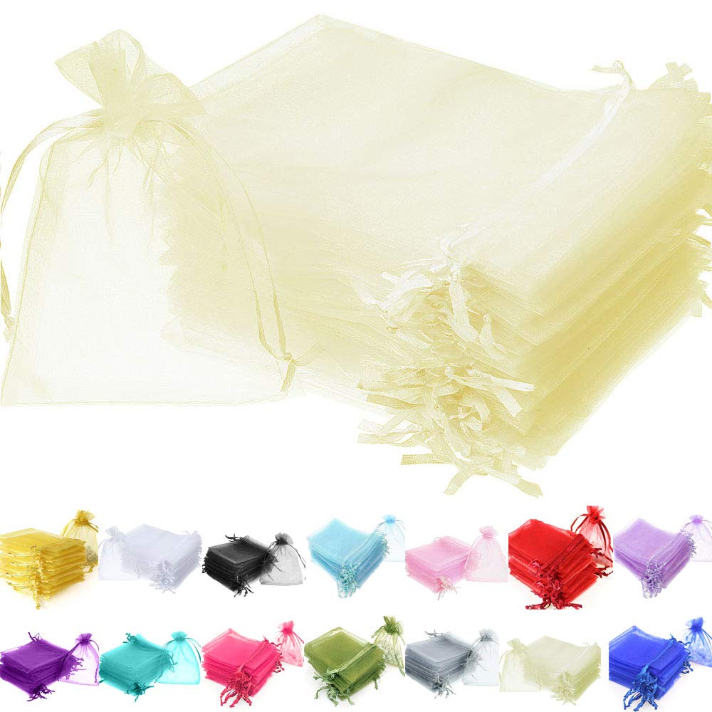 Time to Sparkle 50 Pieces Pouches Organza Gift Bags Oragnza Wedding Favour Bags Jewellery Packing (Ivory, 10x15cm)