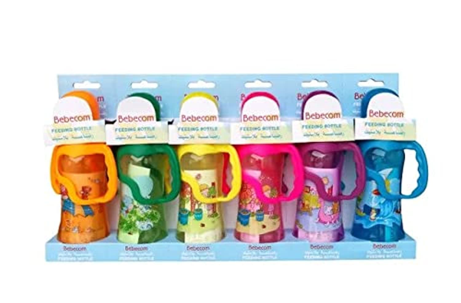Bebecom Decorated Feeding Bottles, 250 Ml, 6 Pcs Set, Assorted Colors