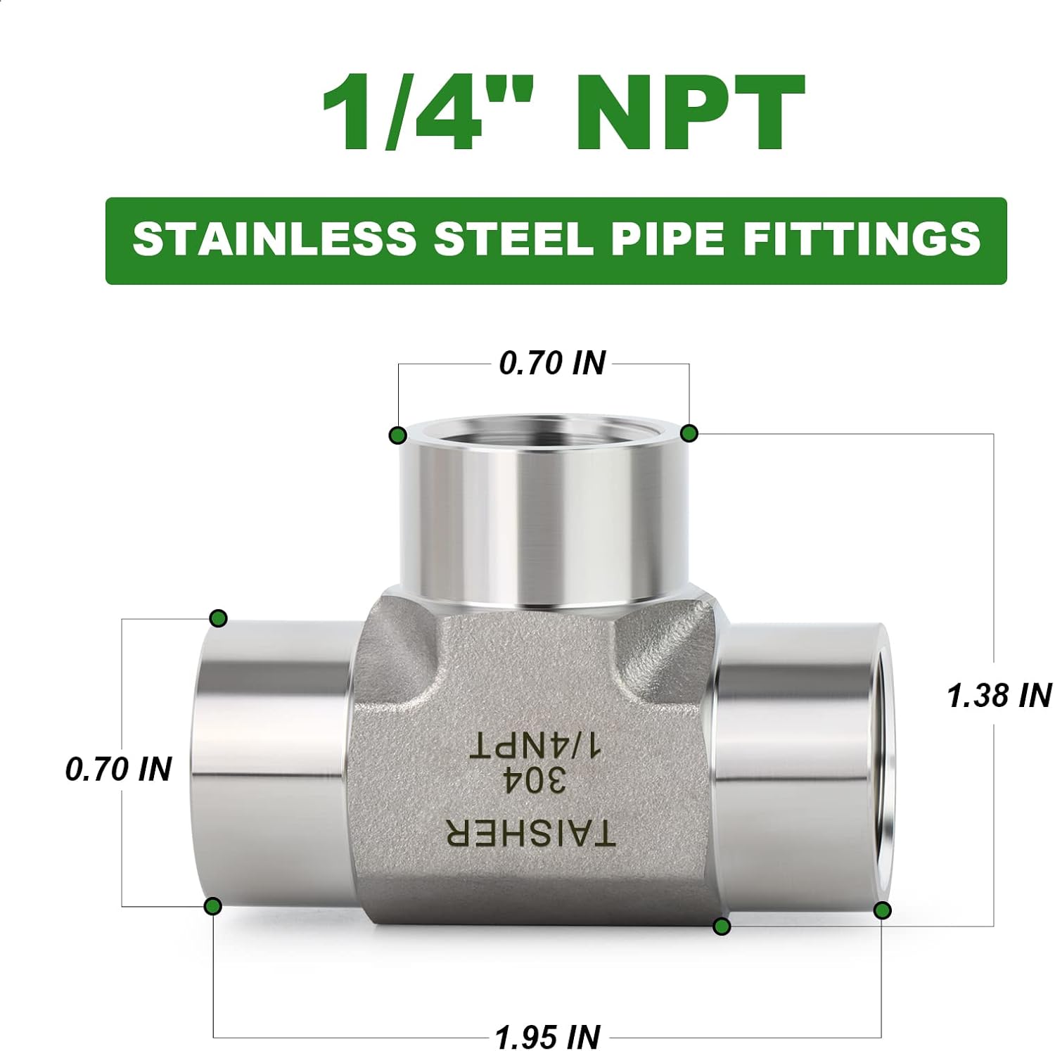 TAISHER 1PCS Forging of 304 Stainless Steel Tee Pipe Fittings, 1/4" x 1/4" x 1/4" NPT Female Pipe Fittings