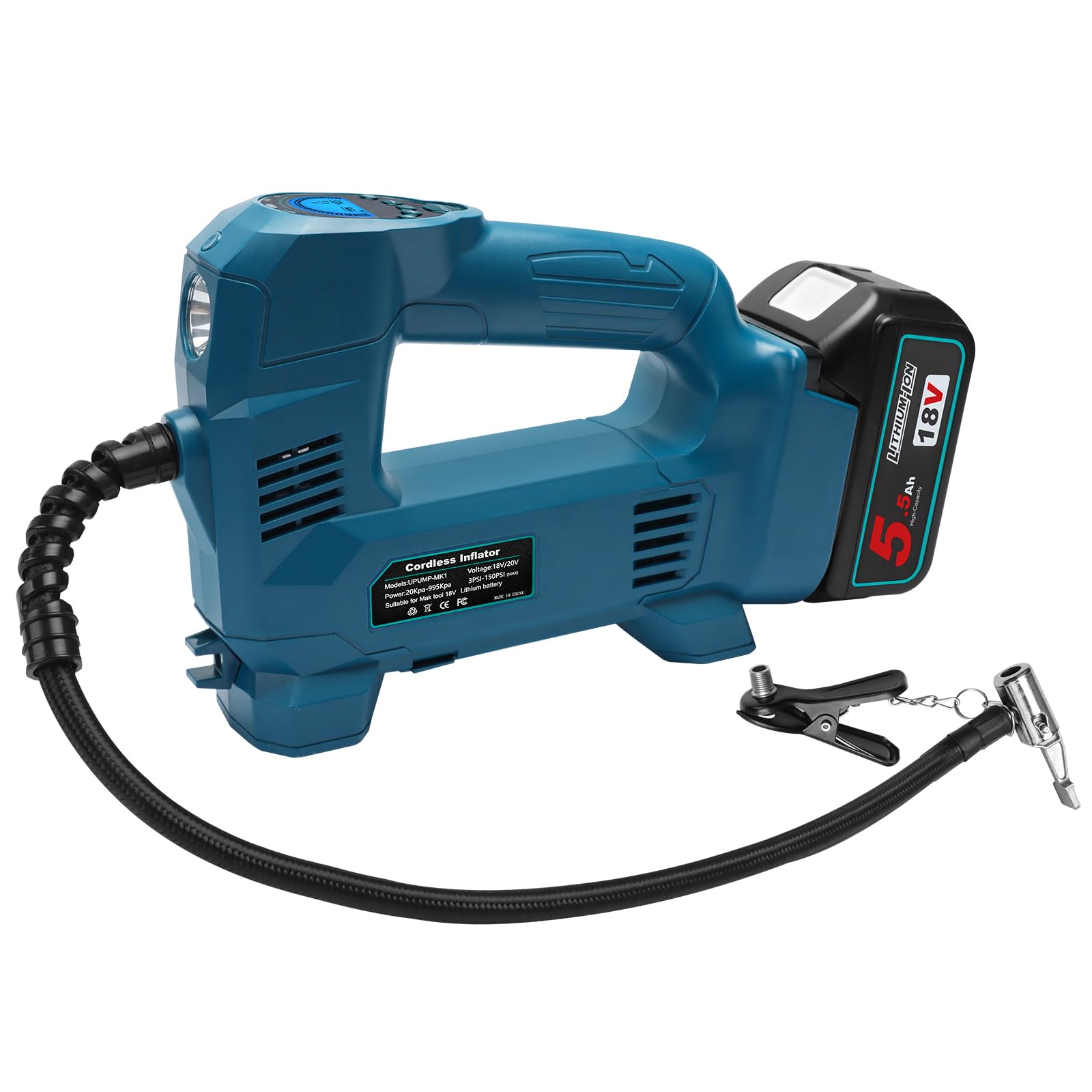 Powarobor 18V Akku-Kompressor für Makita 18V,inklusive Akku,10,34 bar Akku-Autokompressor/kabellose Luftpumpe für Fahrrad/Auto/Motorrad 150 PSI,automatischer Stopp,LED-Lampe
