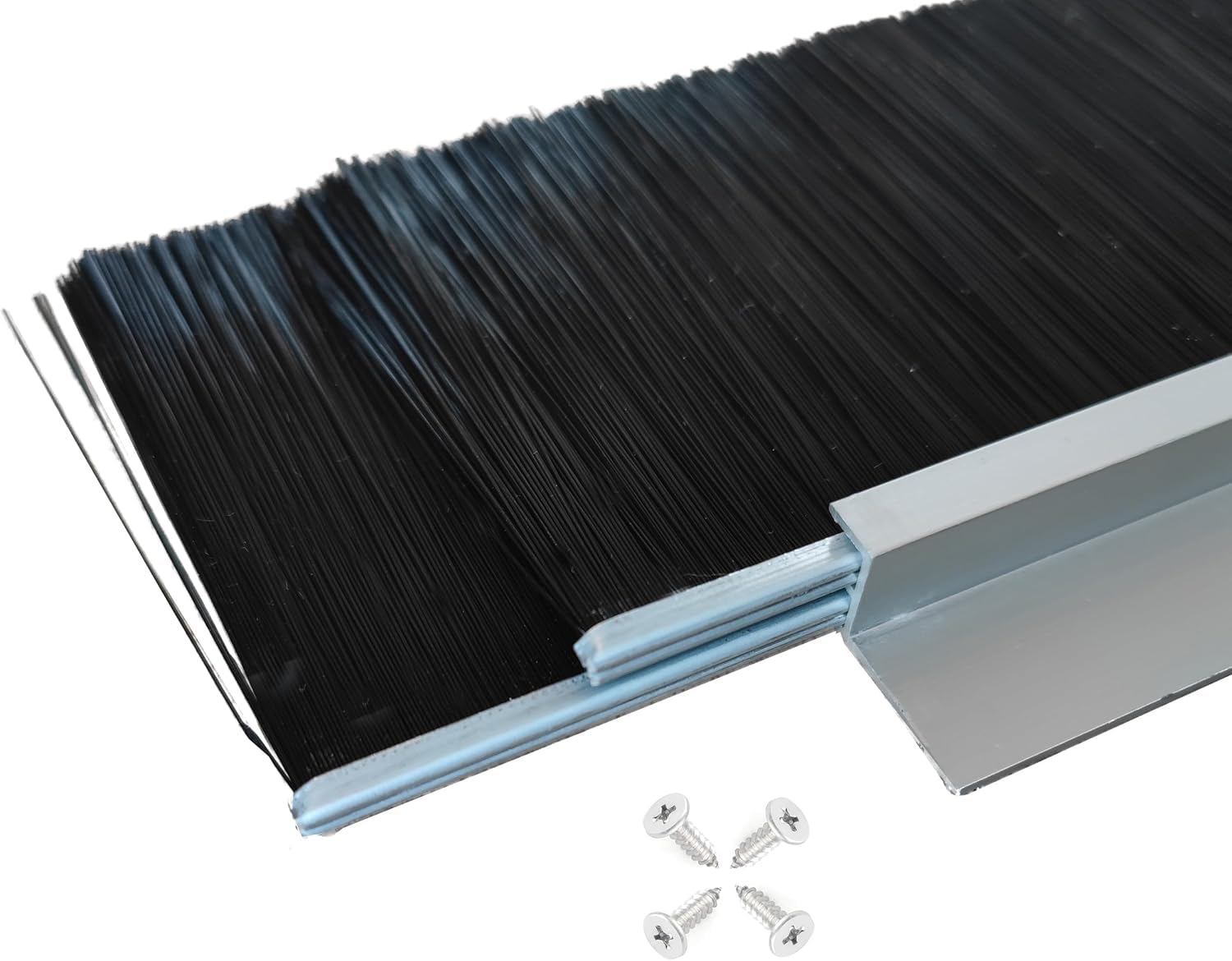 Burlete de Cepillo para Puertas Retsun - 880mm x 61mm, Doble Capa, Cortable a Medida, con Tornillos Incluidos, Antipolvo, Antiaire e Insectos, para Puertas de Entrada, Interior y Garaje (2.5", 1 Ud)