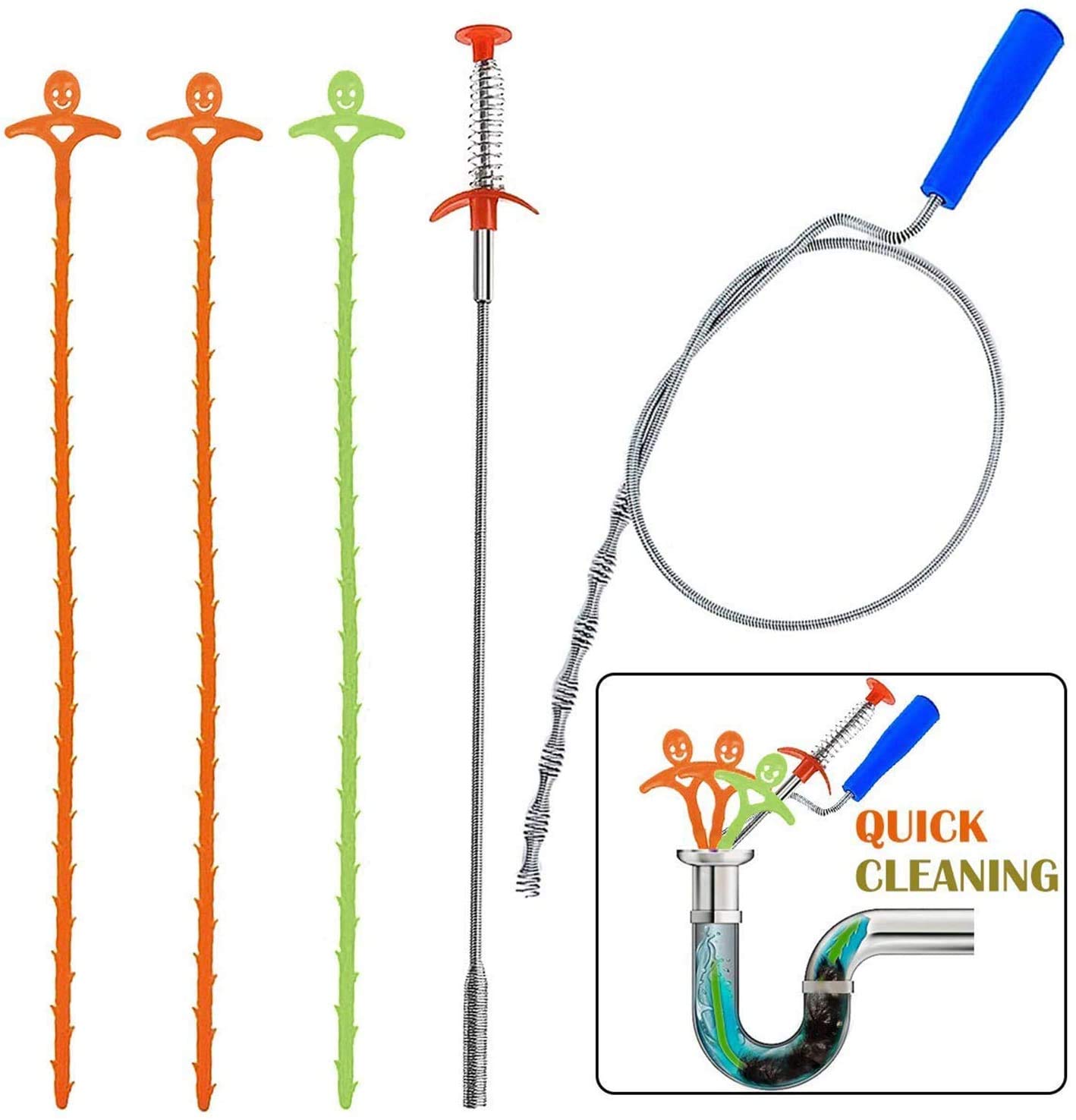 5 in 1 Sink Snake Cleaner Drain Auger Hair Catcher, Sink Dredge Drain