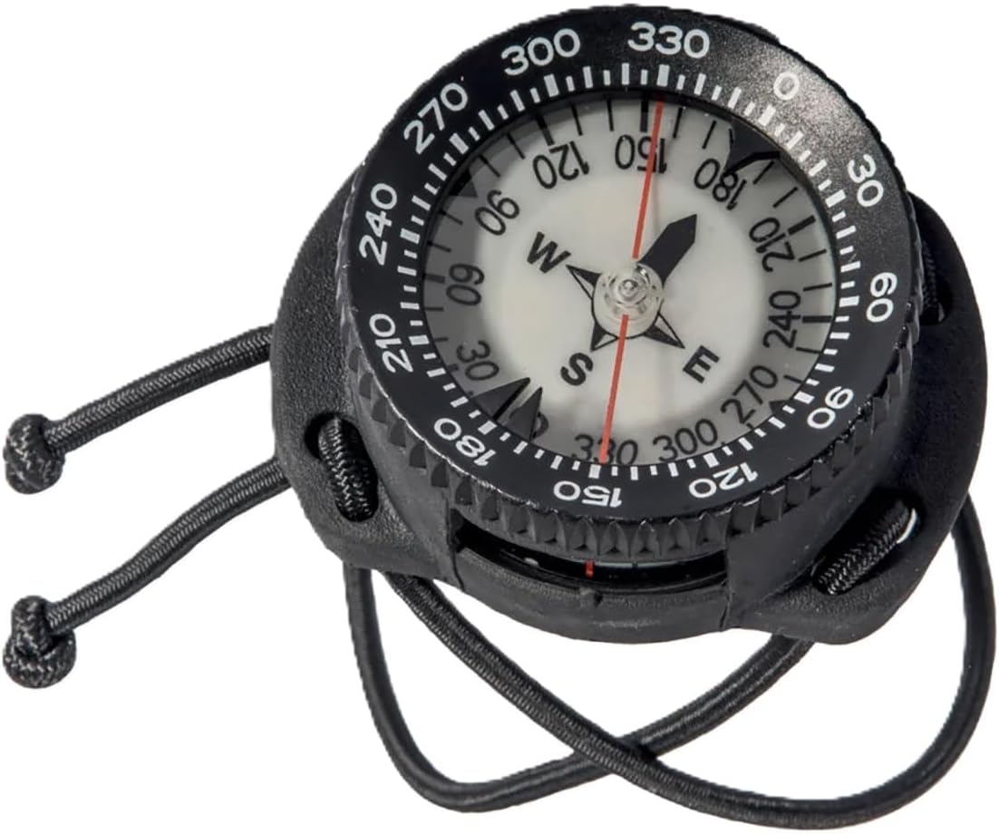 Mares Diving Hand Compass with Front and Side Readability, Luminescent Dial, Extra Long Elastomerized Elastic Fasteners