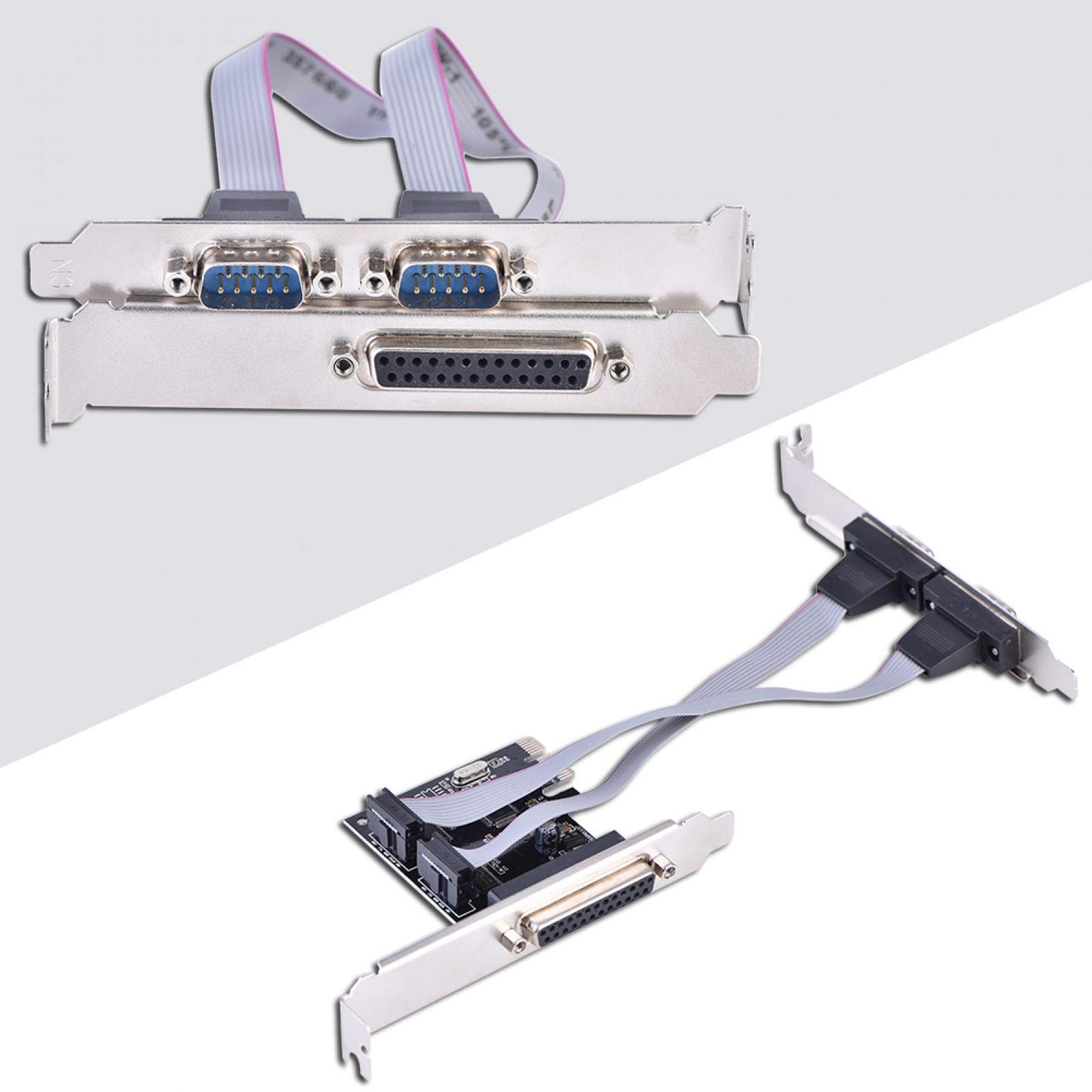 ASHATA Tarjeta de Interfaz PCI Express Serie RS232 de 2 Puertos, Puerto Serie PCI-E a RS-232 Doble + 1 Adaptador de Puerto LPT Paralelo DB25,para PC de Escritorio