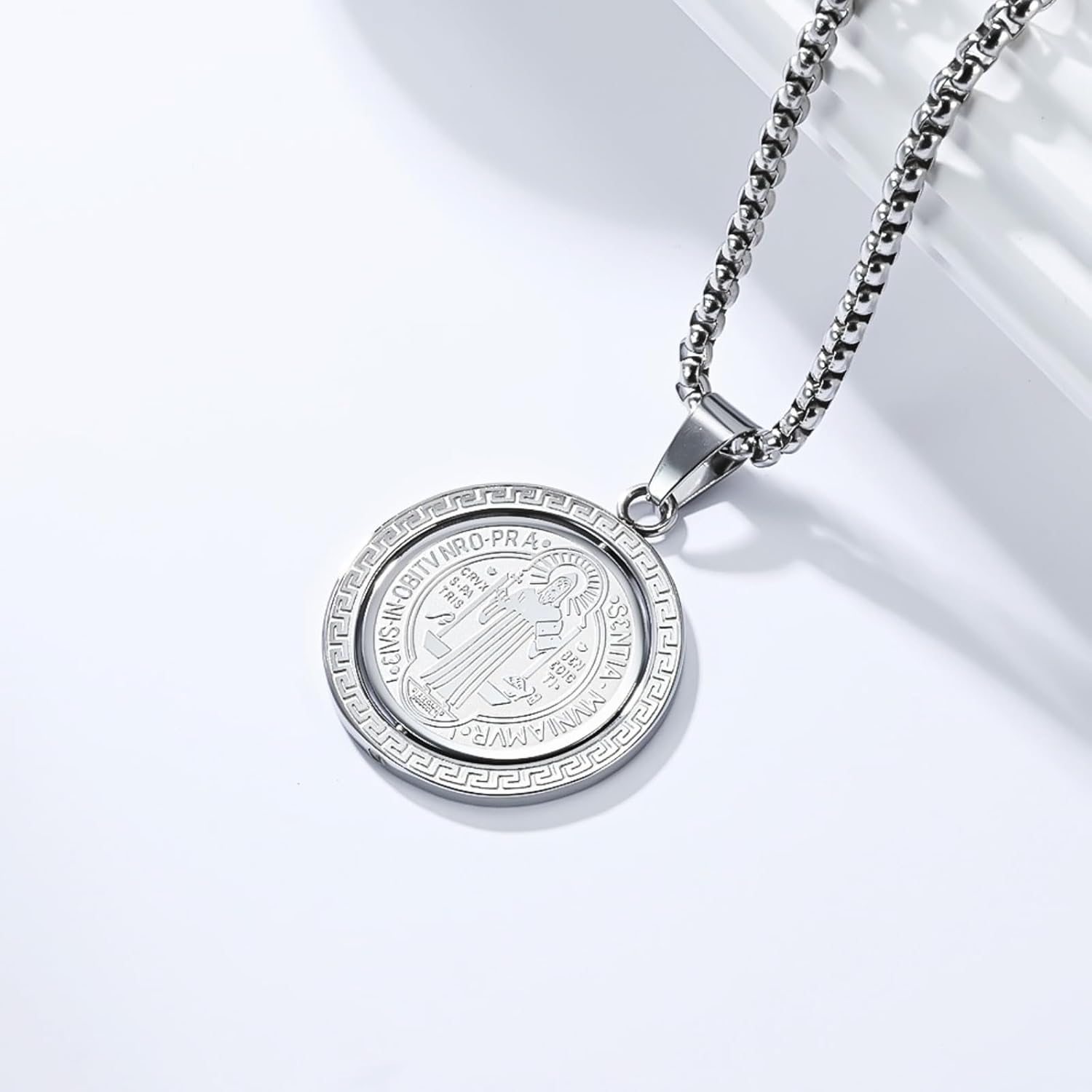 Saint Benedict Rotatable Exorcism Amulet Medal Pendant Necklace Black/Gold/Silver Stainless Steel Catholic Protection Jewelry for Men Women - Image 4