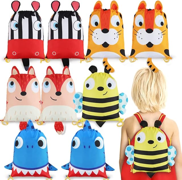 kramow Animals Bags 10PCS,Drawstring Party Bags for Girls Boys Kids,Party Favours Bags Candy Goodie Bags Birthday