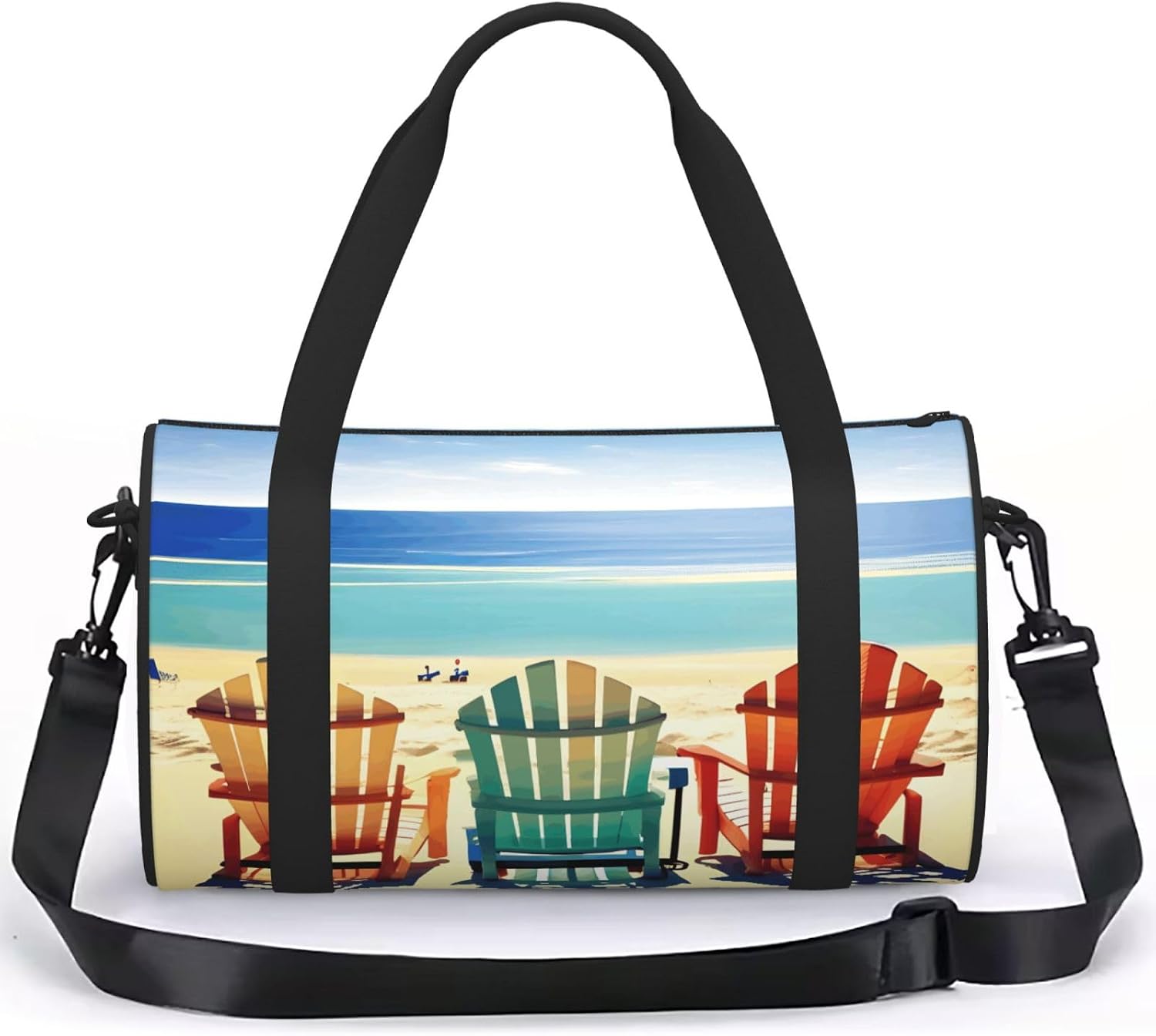Beach Scene With Chairs Print Sports Tote Bag Lightweight Water-Resistant Gym Backpack Travel Supplies