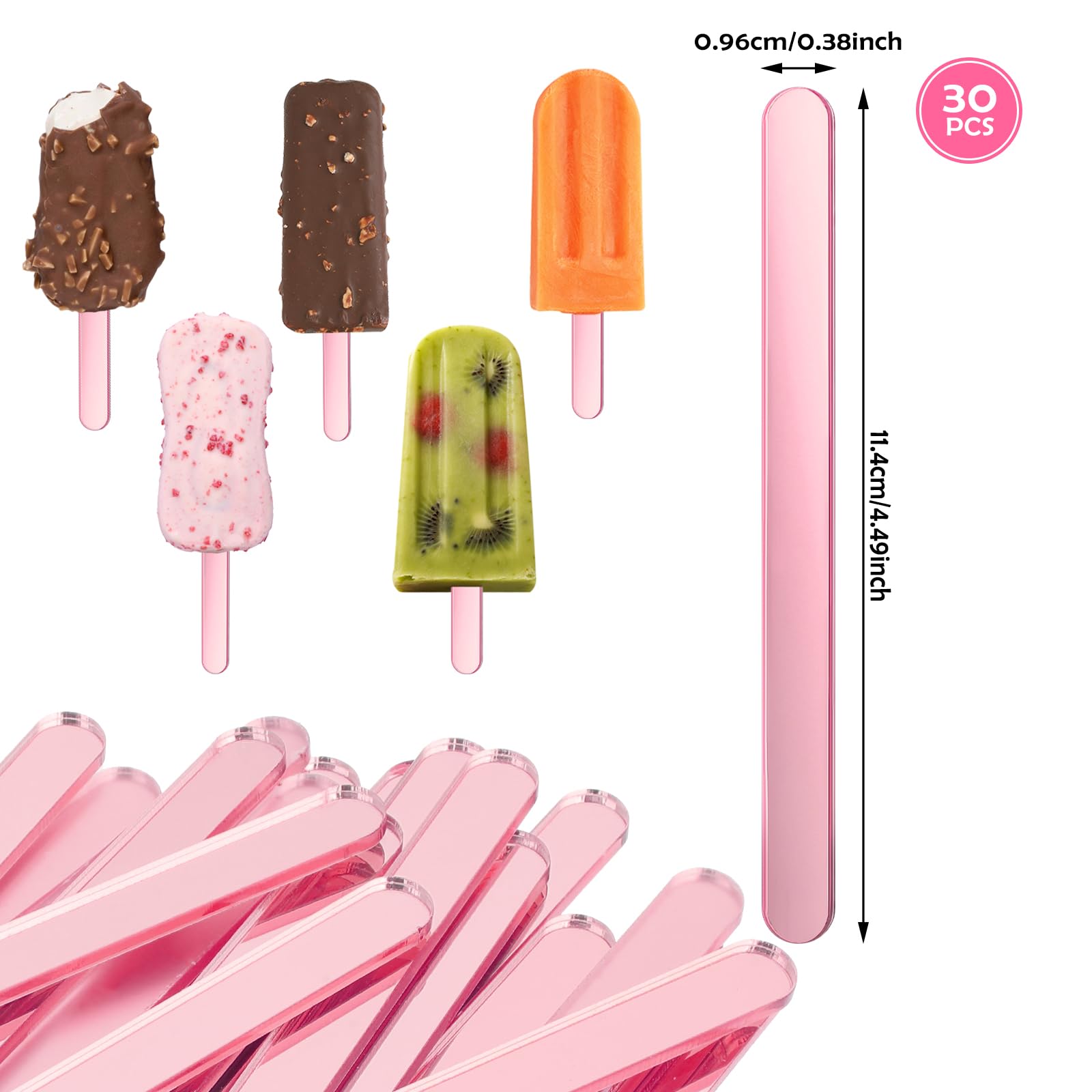 30 Pcs Rose Gold Acrylic Popsicle Sticks - 4.5 Inch Reusable Cake Pop Sticks For DIY Treats - View #6