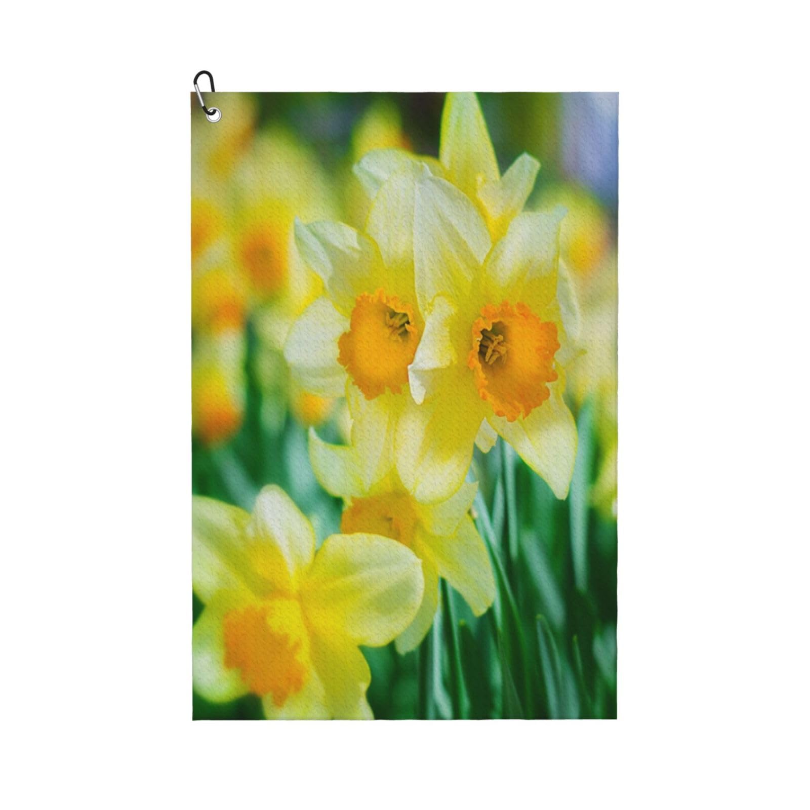 Hnnkloy Daffodil Flower Printed, 16x24 in Portable Waffle Golf Towels with Carabiner Clip for Golf Bag