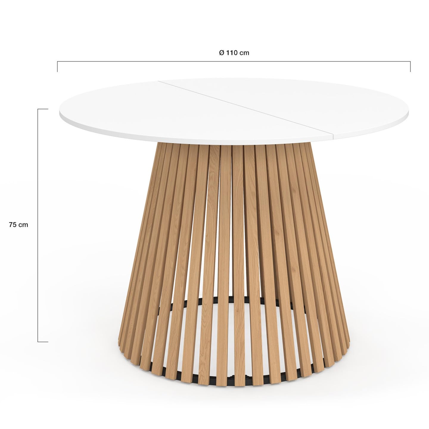 IDMarket - Runder Esstisch Carmen 6 Personen Holzfuß aus Latten und weiße Holzplatte 110 cm