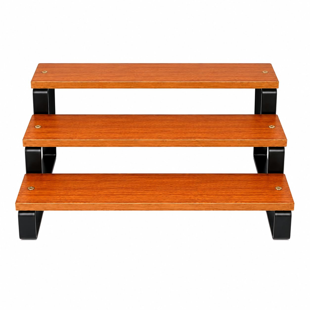 3-Tier Wooden Shelf with Metal Frame, 34x15x28 cm (3 Tier) | Industrial Style, Walnut Finish, Compact Storage, Wood and Steel Build, Dual Level-image-12
