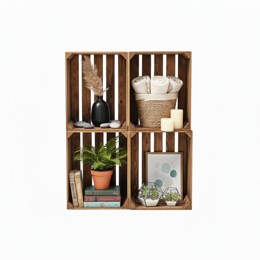 Teramico neue Holzkisten 50x40x30 cm geflammt (Holzkiste NEU, 8) | Hochwertige geflammte Holzkisten für echte Vintage Optik und eine absolut individuelle rustikale Raumgestaltung zu Hause