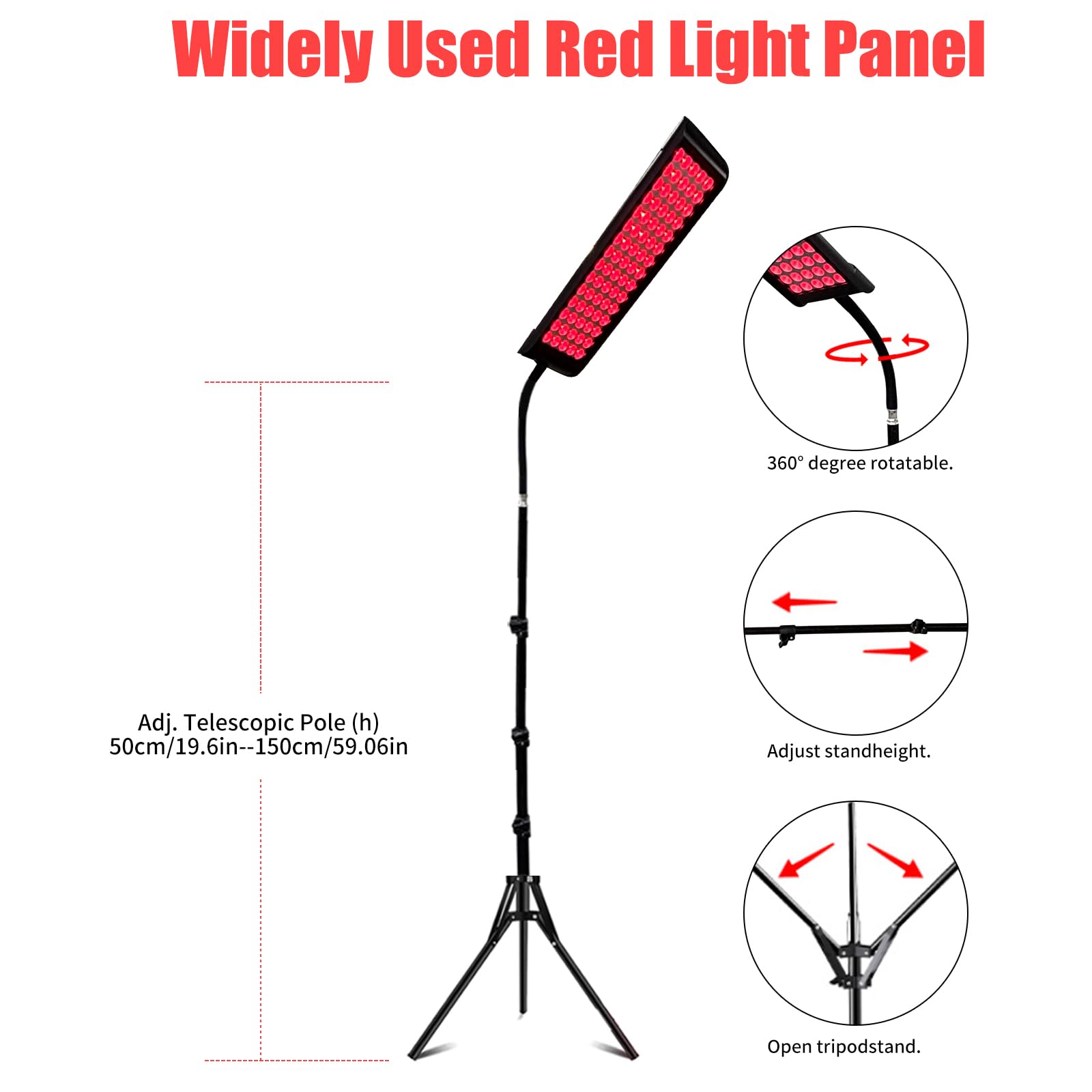 Panel de luz roja para cuerpo completo, panel de luz infrarroja con soporte, luz roja de 660 nm y dispositivo de luz infrarroja cercana de 850 nm para cara, rodilla y cuerpo en casa