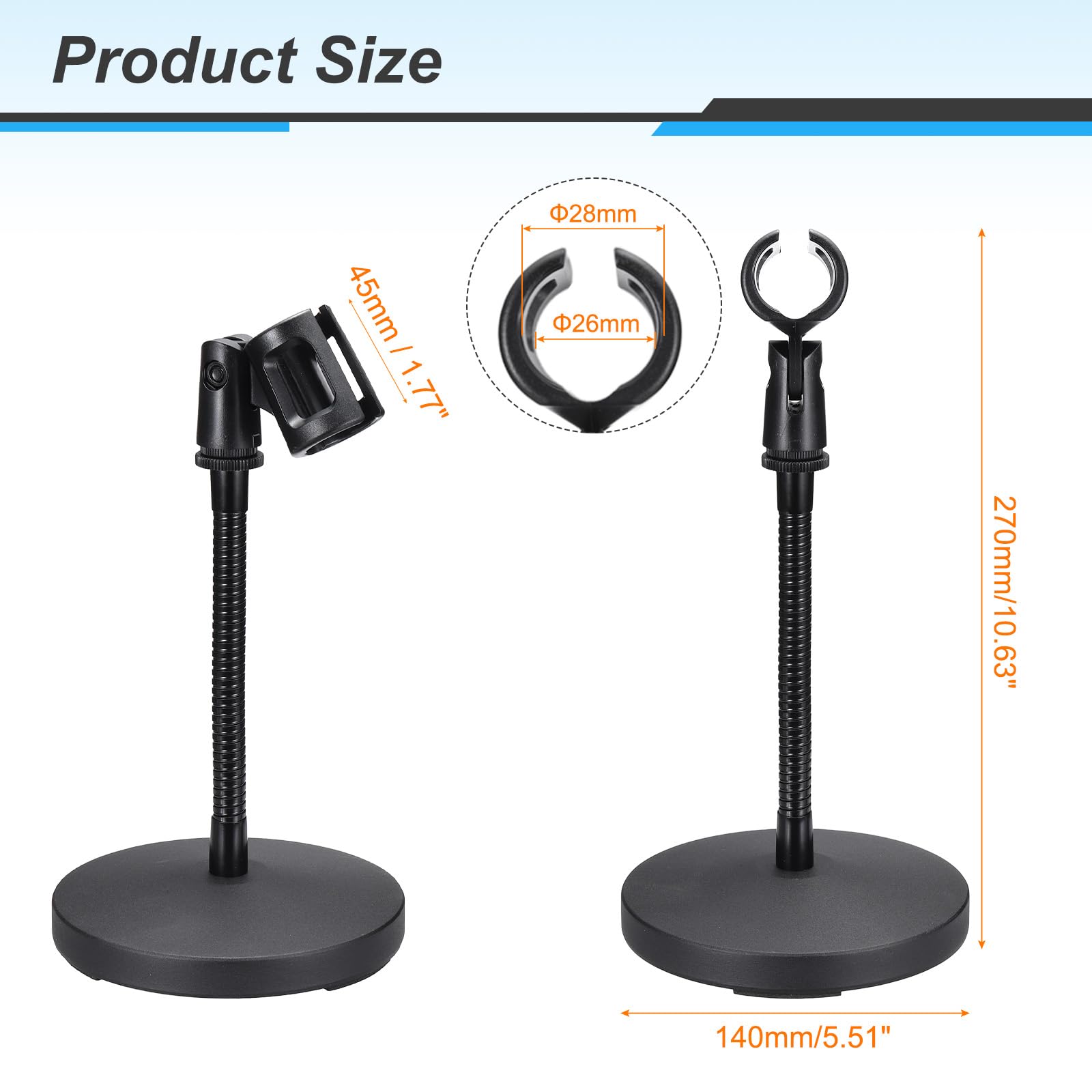 QUARKZMAN Soporte De Micrófono De Mesa Con Cuello De Cisne 140x270x185mm | Soporte Ajustable Para Micrófono, Adaptador Flexible Para Micrófono Inalámbrico, Con Base Ponderada