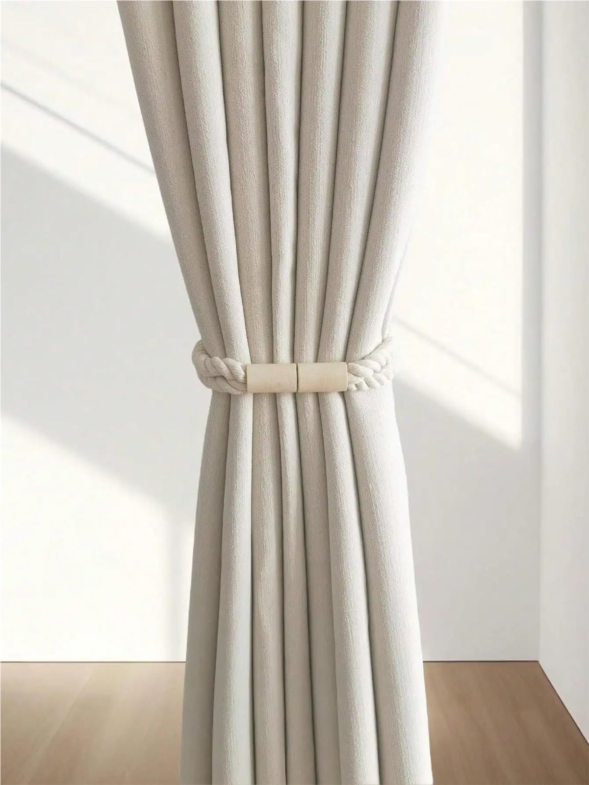 Lot de 6 embrasses de rideaux fabriquées à la main avec boucles magnétiques en bois pour décoration d'intérieur (beige)