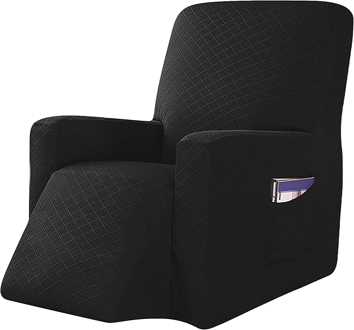 HARPRA Recliner Armchair Covers with Pockets Recliner Chair Covers Reclining Chair Cover Spandex Jacquard Fabric Recliner Chair Covers for Recliner Chairs for Living Room(Black) (Black)