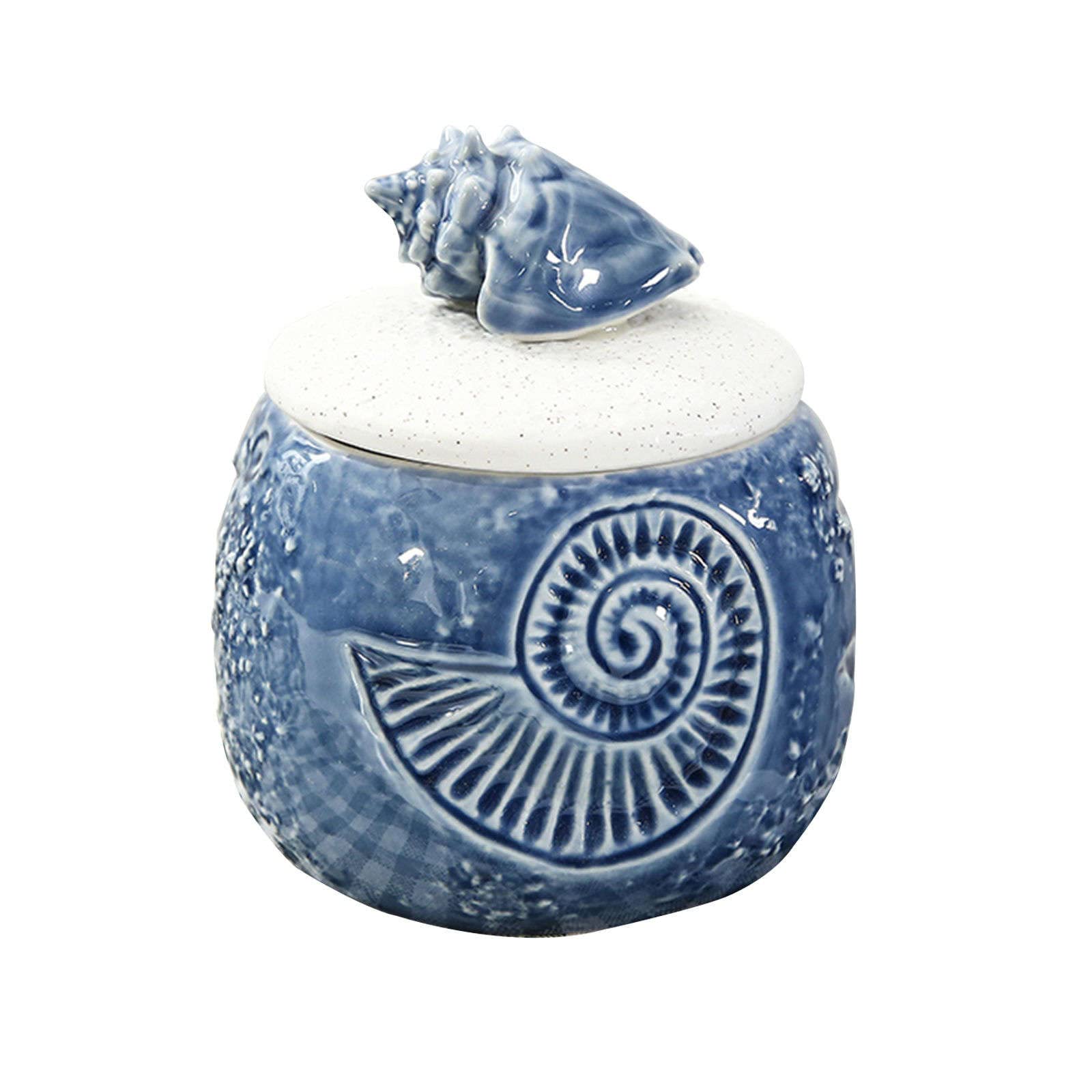 MAYABI Sugar Bowl with Lid,Sugar Pot,Sugar Container,Salt Pot Seasoning CanisterStarfish Pot:,Size:Bitter Snail : onch (Color : Blue B, Size : Conch)
