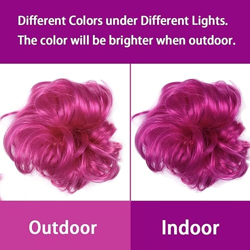 Miniatura 2 de iLUU Extensiones de cabello sintético con moño, color rosa intenso, ondulado, recogido, para belleza, mujeres, niñas, damas, fiesta, cosplay, 2