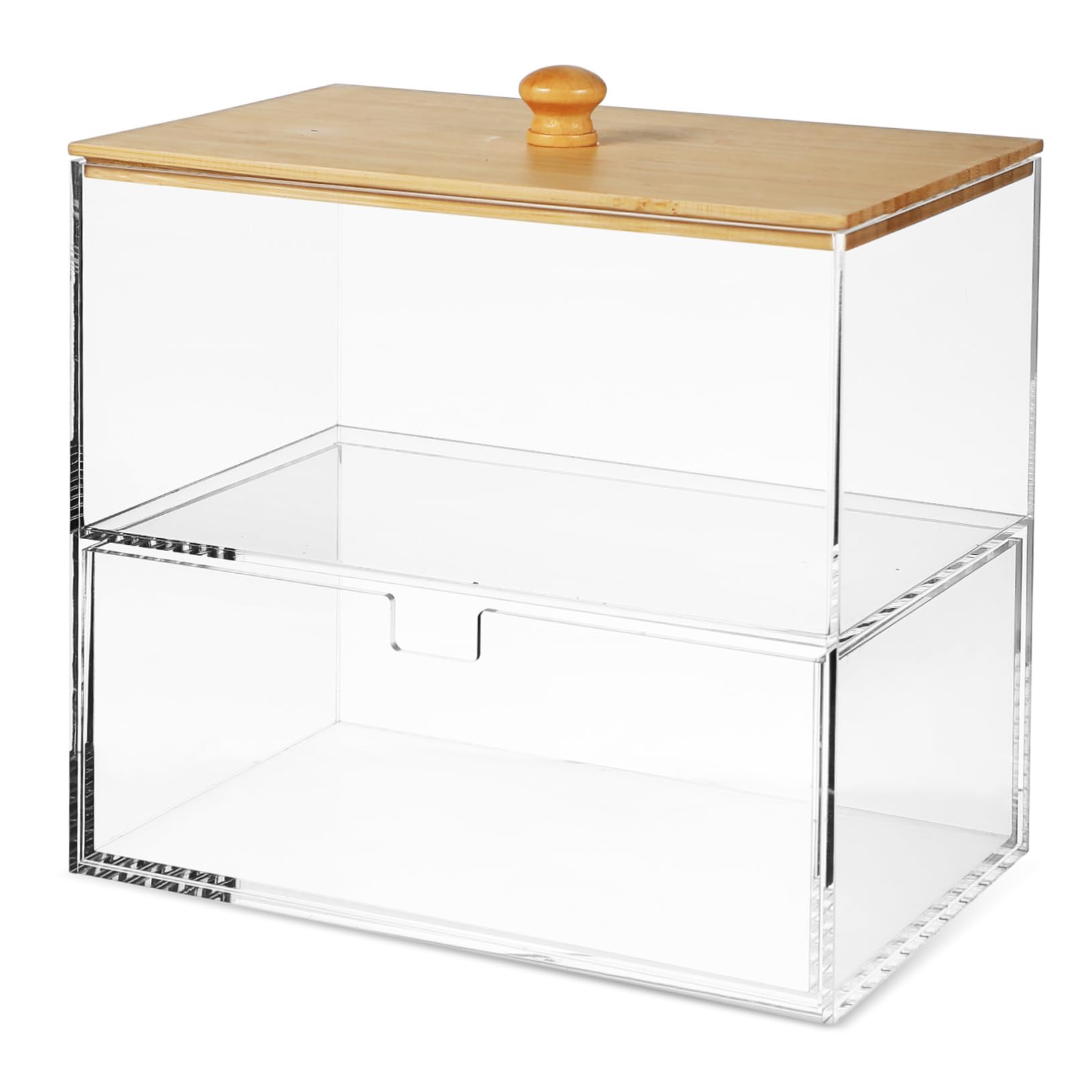 VICASKY Distributeur De Capsules De Lessive Transparent 175x115x165 Mm En Acrylique Couvercle Bambou, Organisateur Buanderie Compact Pour Rangement Et Organisation Du Linge, Boîte à Dosettes 1 Tiroir
