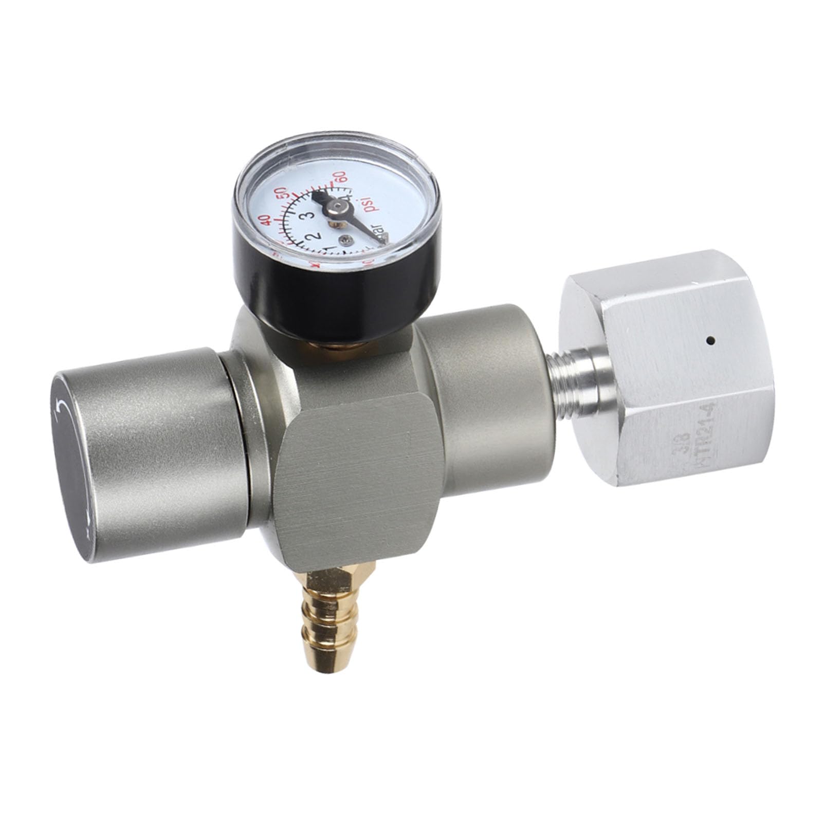 Eacam Regulator Gazu CO2 z Adapterem, Miernik Ciśnienia Napoju Napójowego dla Butelek Sody i 12/16 G naboź, 8 Mm Barb do Mocowania Linii Gazowej, Adapter TR21.4, Prosta Instalacja,