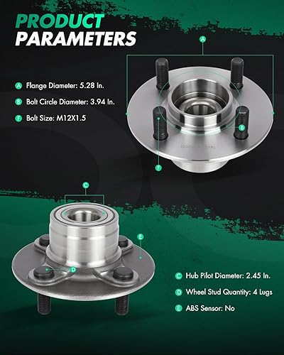 Miniatura 3 de SCITOO 512025 Conjunto de cojinete y cubo de rueda 1991-1999 para Nissan Sentra 1996-2000 para Nissan Lucin 4 Lugs Hub Kit de montaje del cojinete