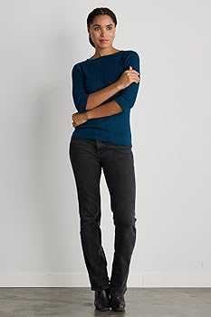 Fair Indigo Women's Organic Cotton 3/4 Sleeve Cable Boat