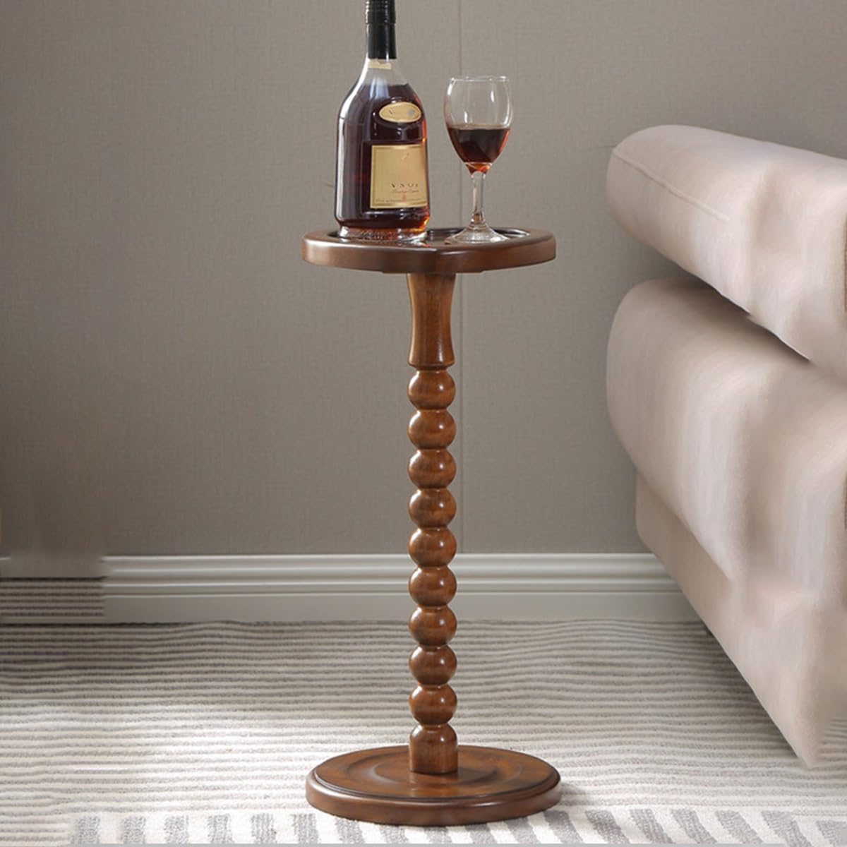 GIZNXBA Farmhouse Wood Drink Table Bar Table, Rustic Pedestal End Table with Base, Round Martini Table, Decorative Pedestal Table for Small Space Living Room, Bedroom (Color : /Brown A)