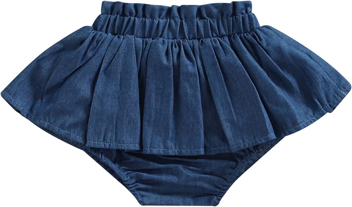 Baby Girls Denim Skorts Solid Color Pleated Shorts Summer Fall Clothes Layered Ruffle Skirts Bottoms