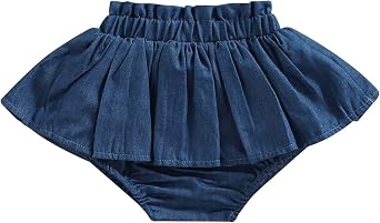 Toddler Baby Girl Denim Skirt Skorts Elastic High Waist Ruffled Pleated Shorts Cute Summer Bottoms Short Skirts