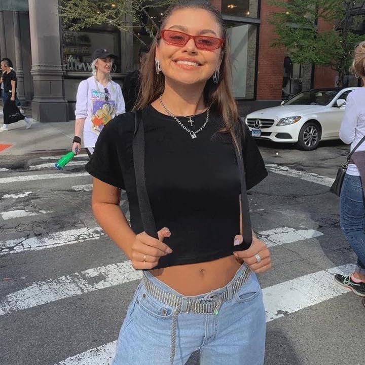 Vista 2 de Blusa corta de verano para mujer, manga corta, cuello redondo, ajuste holgado, blusa casual