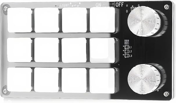 One Handed Programmable Mechanical Keyboard, 12 Keys RGB Programmable Macro Keyboard with Knob,Multifunctional Mechanical Gaming Keypad Function Keypad for Black White