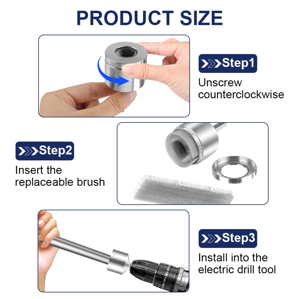 Flintronic Copper Pipe Cleaner, 15mm Drill Tube Cleaning Brush with Replaceable Brush, Metal Copper-Pipe Cleaners Plumbing - Image 4