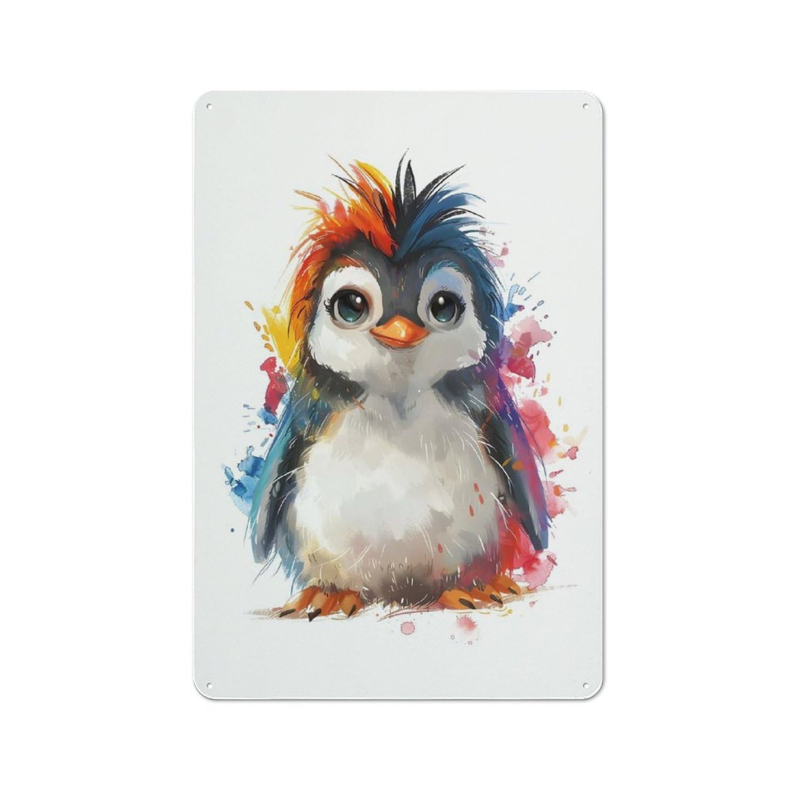Junmoney Cute Penguin Watercolor Tin Wall Plaque 30X20cm With For Bar Or Restaurant, Housewarming Present For People Styling Bar And Restaurant