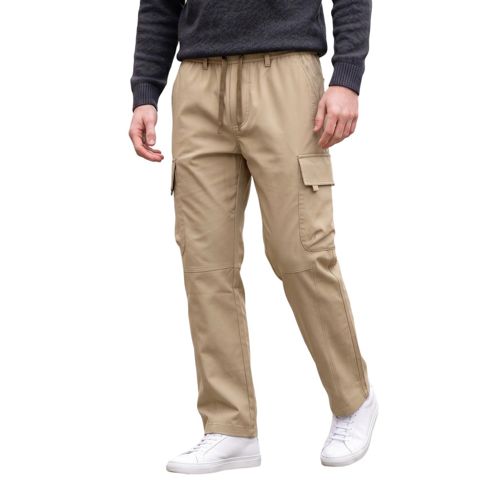 Pantalones cargo elásticos para hombre, pantalones de chándal cómodos, cintura elástica con cordón, pantalones casuales para el día a día, pantalones chinos de corte regular, pantalones