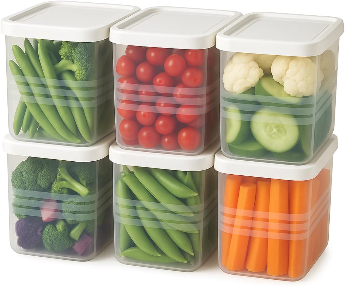 Fridge Storage Containers for Vegetables โ 1200 ml (Pack of 6) | Refrigerator Organiser Boxes | Freezer Safe, BPA Free Plastic Fridge Containers | Kitchen Storage Box for Vegetables & Fruits